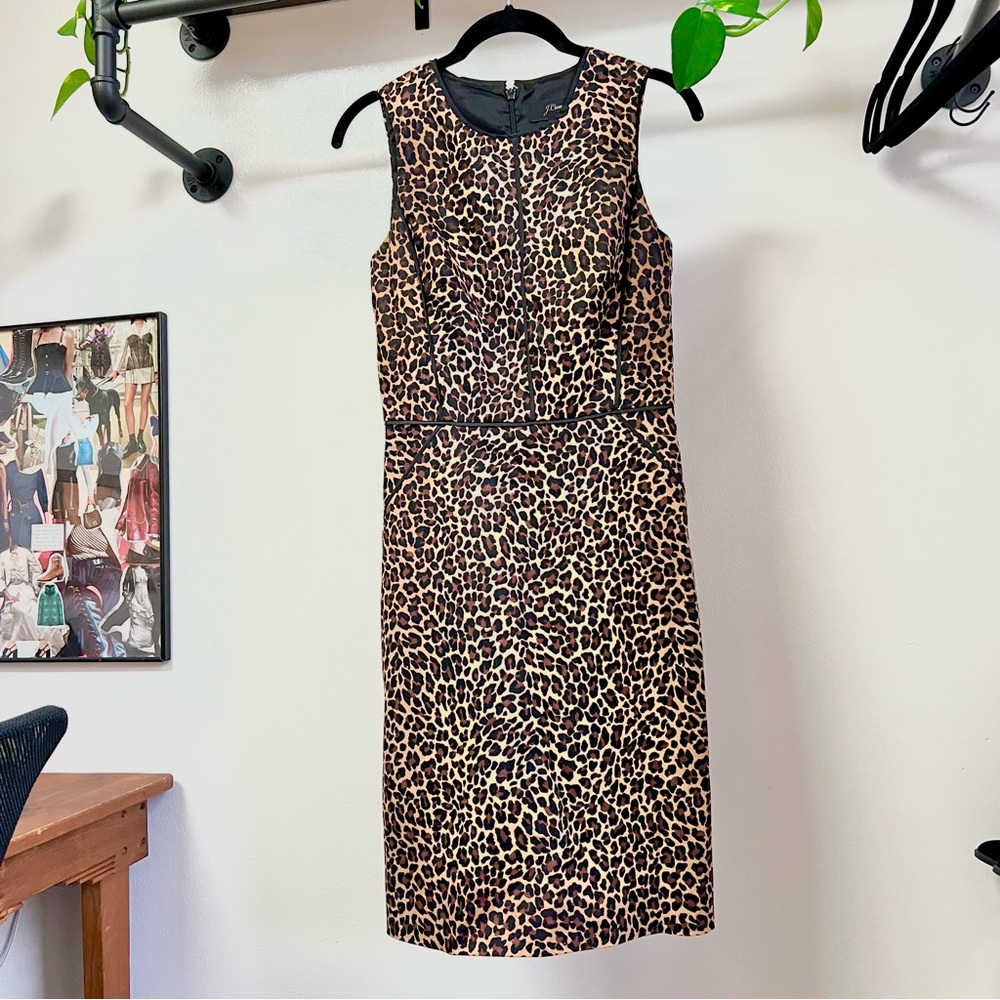 J. Crew Sheath Dress in Leopard Bi-Stretch Cotton 00